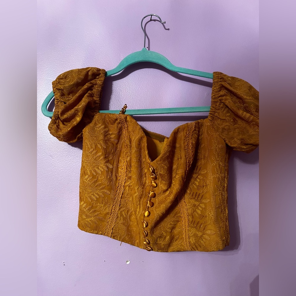 Gold Ruched Puff Sleeve Blouse